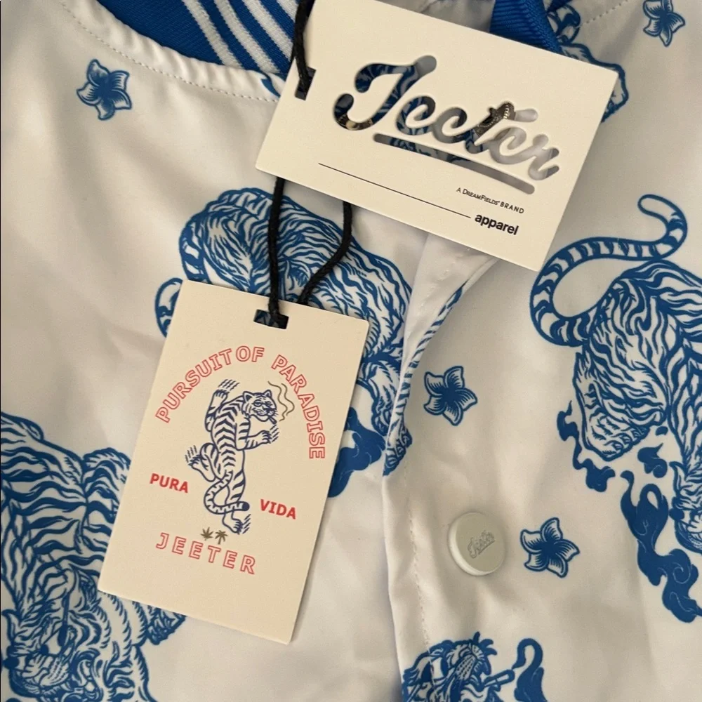 Blue and White Tiger Print Men's Jacket - Picture 8 of 10